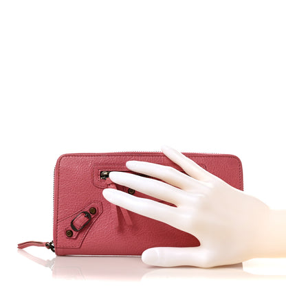 Balenciaga Agneau Classic Hardware Continental Zip Around Wallet Rose Hortensia 2 of 8