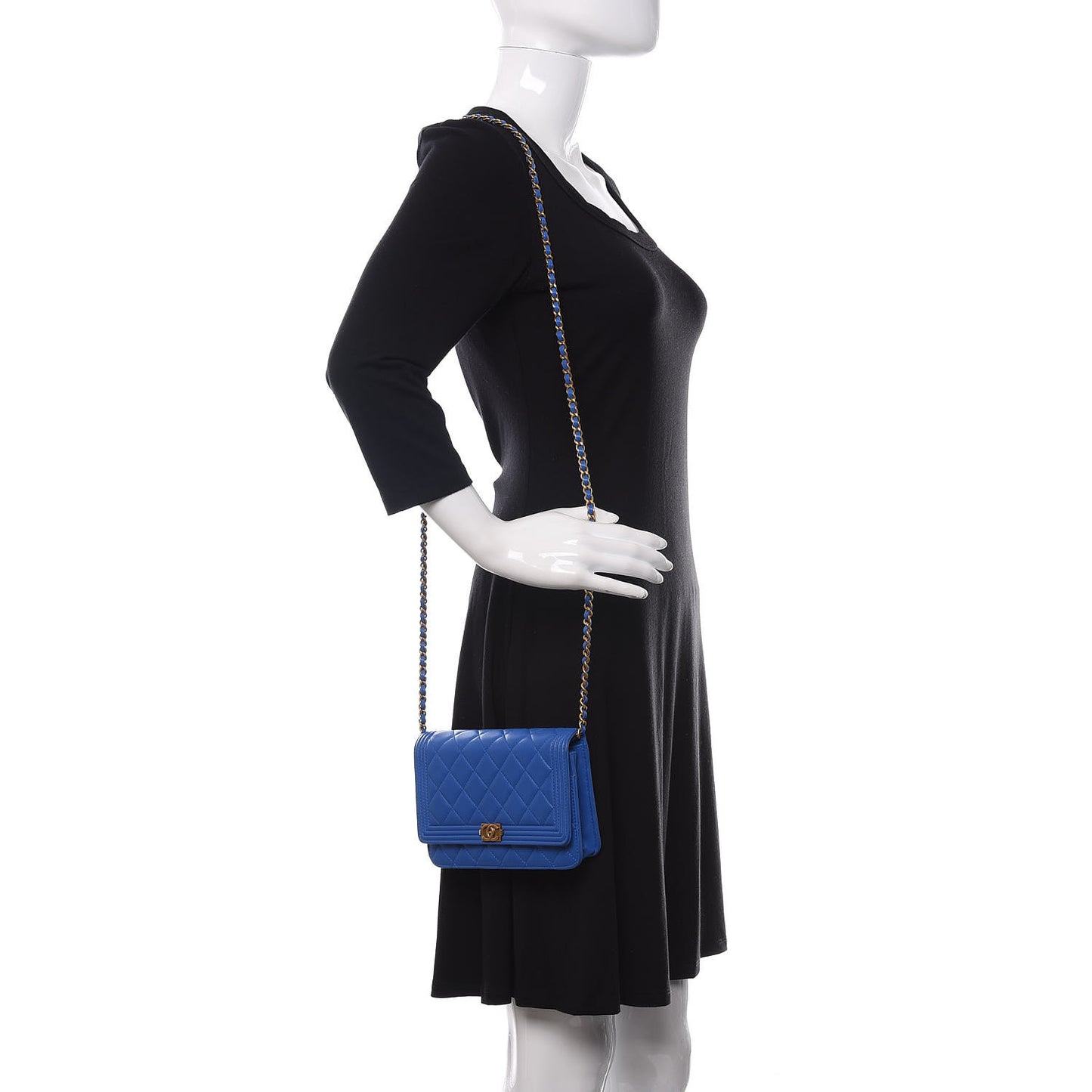 Lambskin Quilted Boy Wallet On Chain WOC Blue