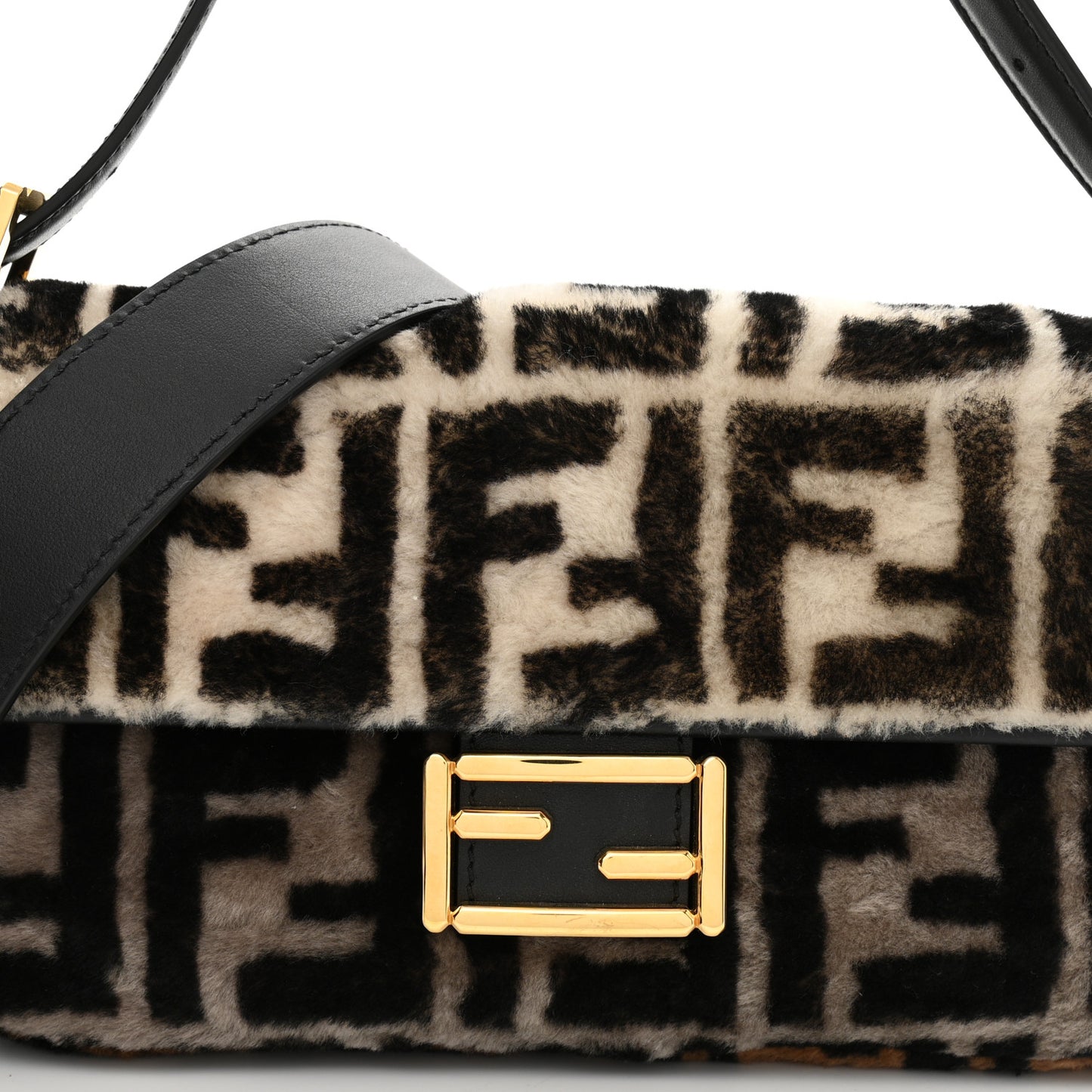 Shearling Vitello Dolce Macro FF 1974 Baguette White Ice Tortora Tobacco