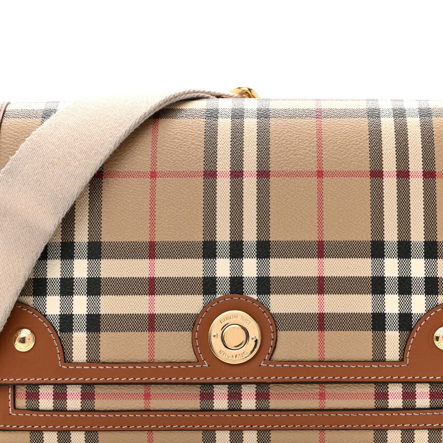 Coated Canvas Calfskin Vintage Check Medium Note Crossbody Bag Briar Brown