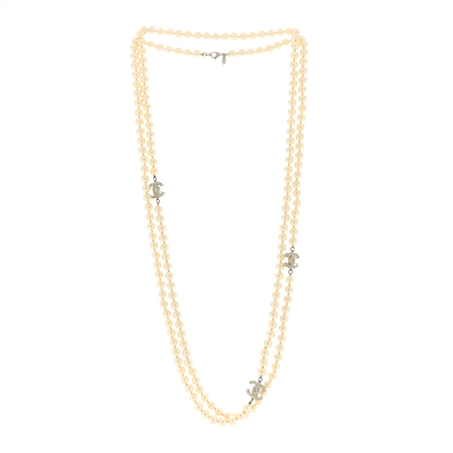 Pearl Multistrand CC Long Necklace Pearly White