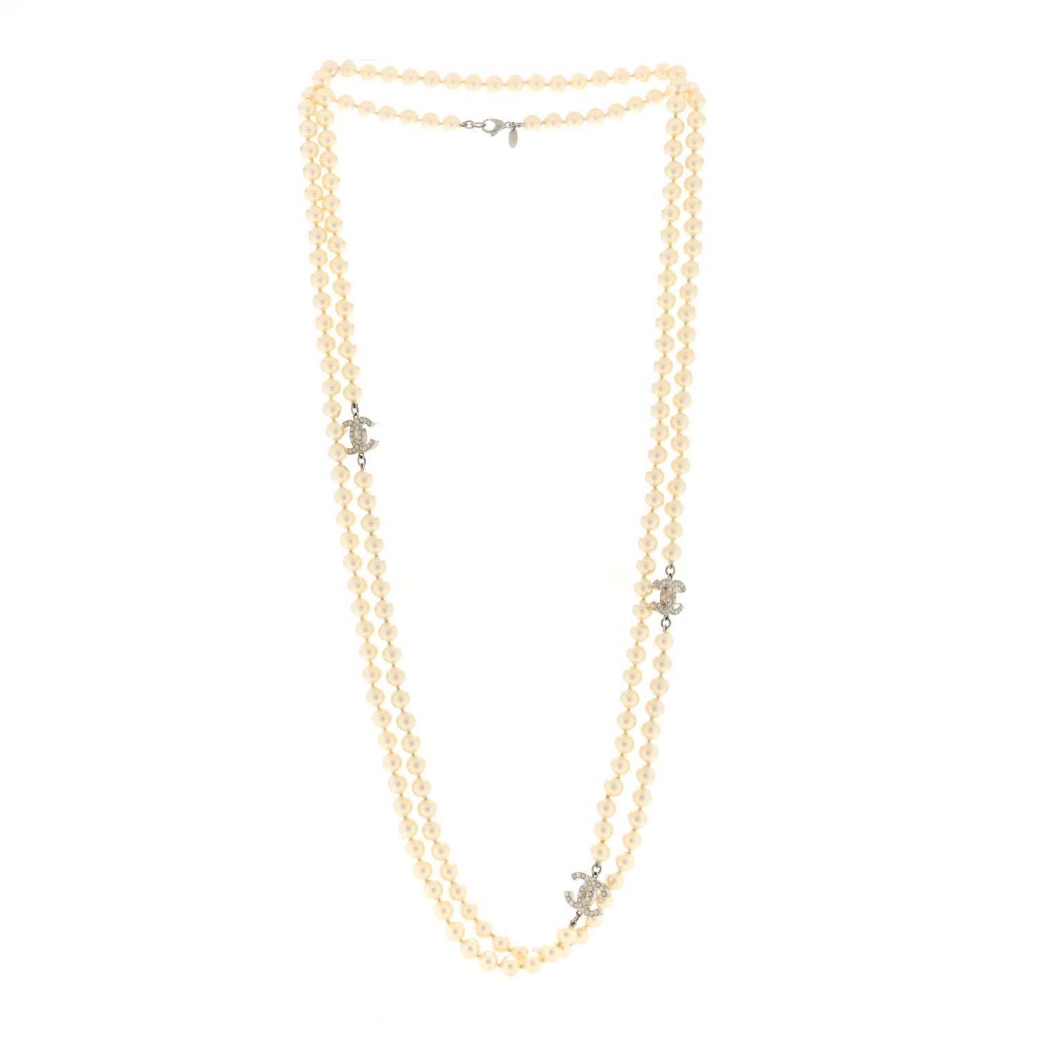 Chanel Pearl Multistrand CC Long Necklace Pearly White 3 of 4