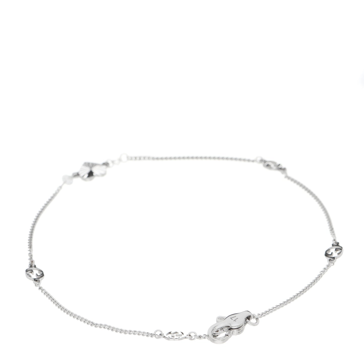 18K White Gold Diamond Heart GG Station Bracelet