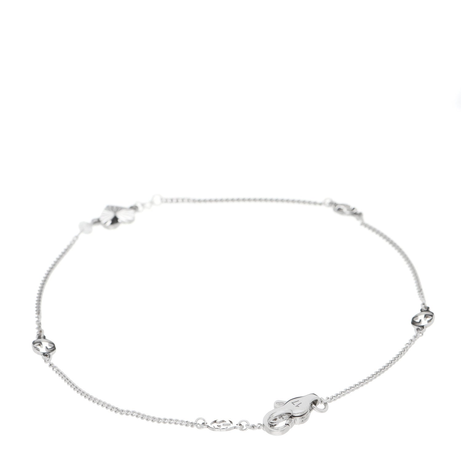 Gucci 18K White Gold Diamond Heart GG Station Bracelet 2 of 5