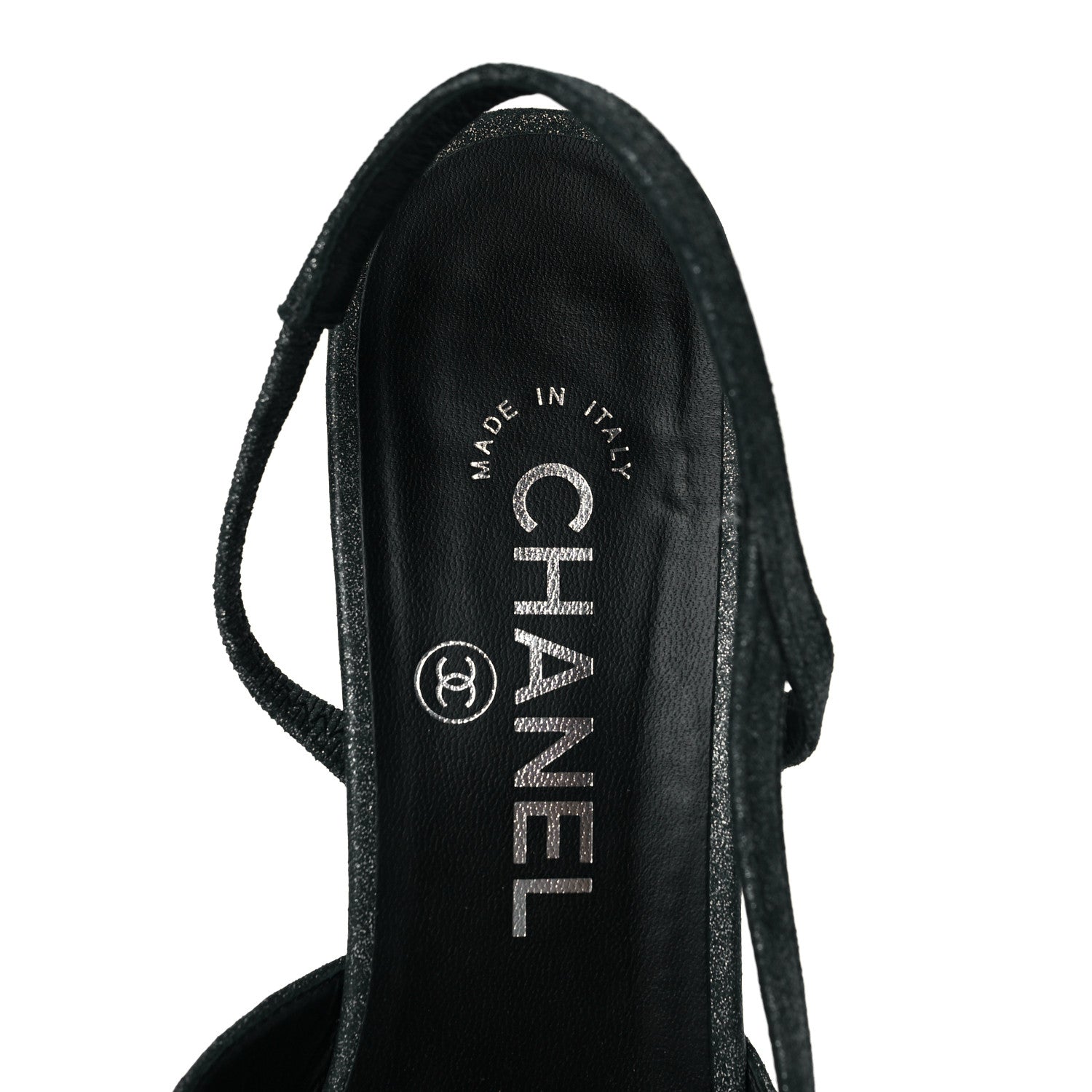 Chanel Lambskin Grosgrain Cap Toe CC Slingback Sandals 37 Black Silver 7 of 8