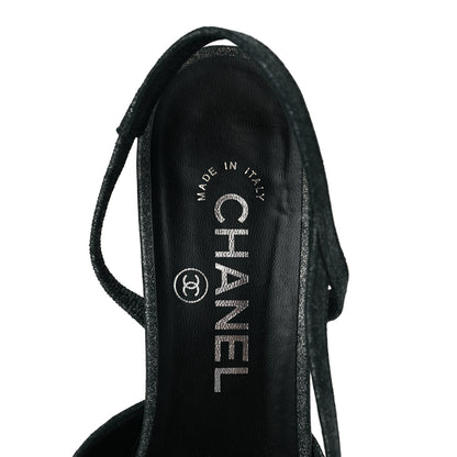 Chanel Lambskin Grosgrain Cap Toe CC Slingback Sandals 37 Black Silver 7 of 8