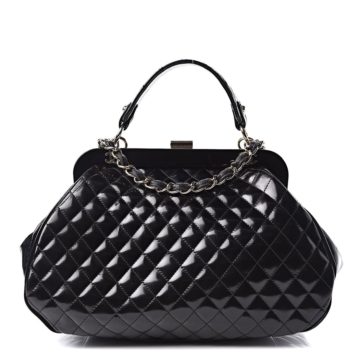 Glazed Calfskin Quilted Small Mademoiselle Frame Bag Black