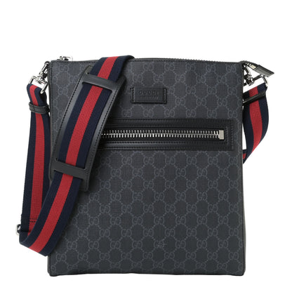 Gucci GG Supreme Monogram Appia Calfskin Web Flat Messenger Bag Black Grey 1 of 12