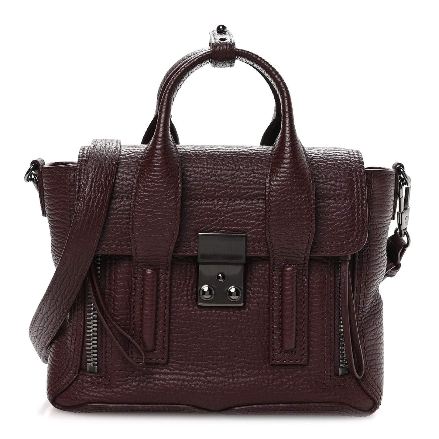Textured Calfskin Mini Pashli Satchel Black Cherry