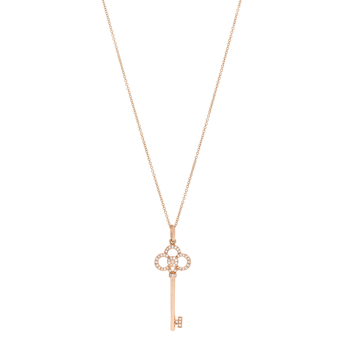 18K Rose Gold Diamond Crown Key Pendant Necklace
