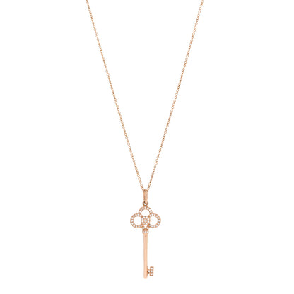 Tiffany 18K Rose Gold Diamond Crown Key Pendant Necklace 1 of 7