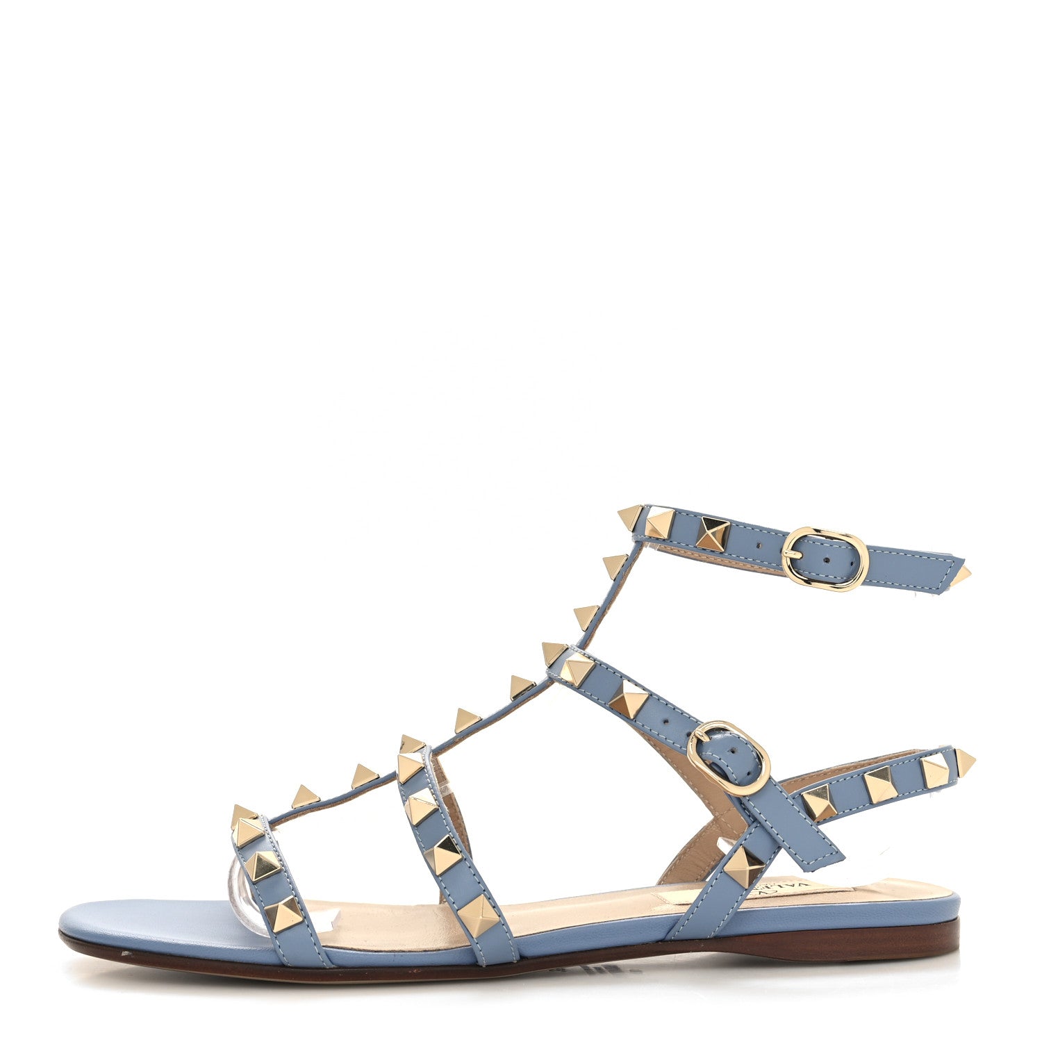 Valentino Garavani Calfskin Rockstud Gladiator Flat Sandals 35.5 Angel 1 of 7
