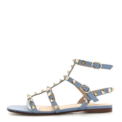 Valentino Garavani Calfskin Rockstud Gladiator Flat Sandals 35.5 Angel 1 of 7