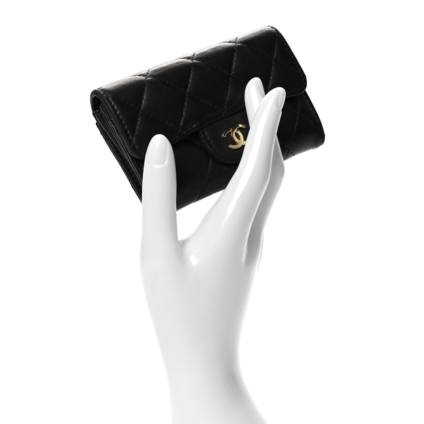 Lambskin Quilted Flap Card Holder Wallet Black