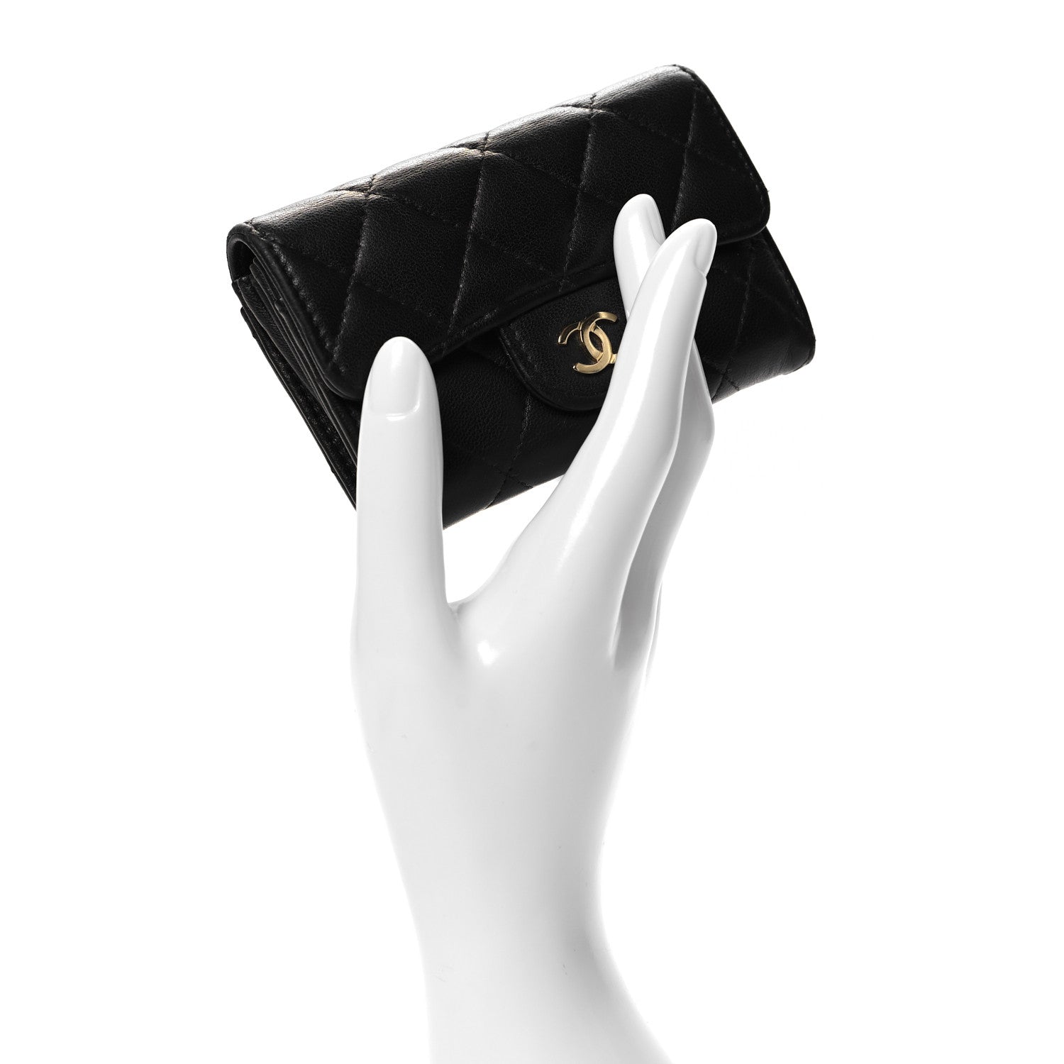 Chanel Lambskin Quilted Flap Card Holder Wallet Black 2 of 8