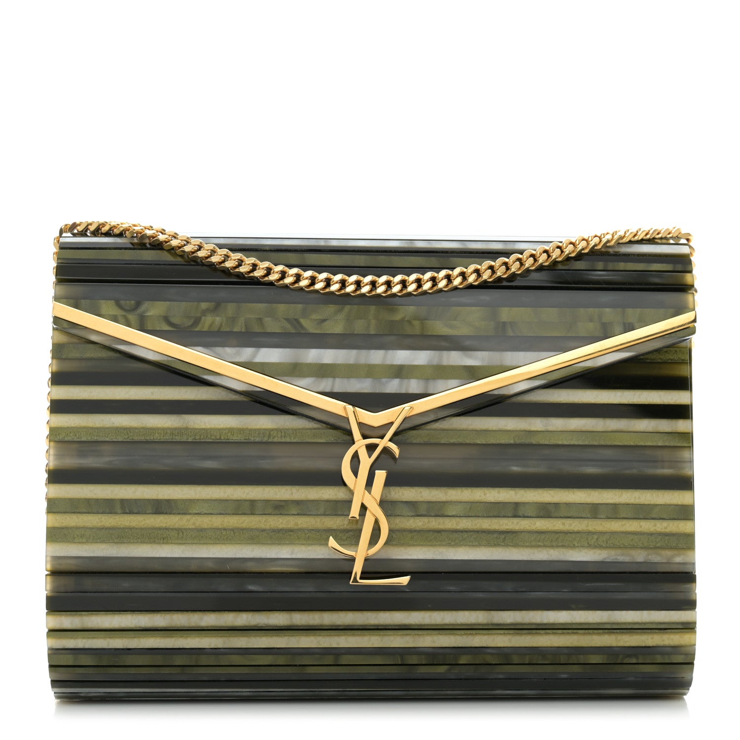 Saint Laurent Plexiglass Monogram Vicky Minaudiere Clutch Green Multicolor 1 of 10