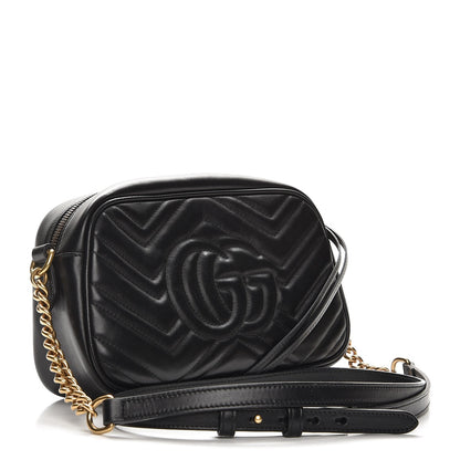 Gucci Calfskin Matelasse Small GG Marmont Chain Shoulder Bag Black 3 of 7