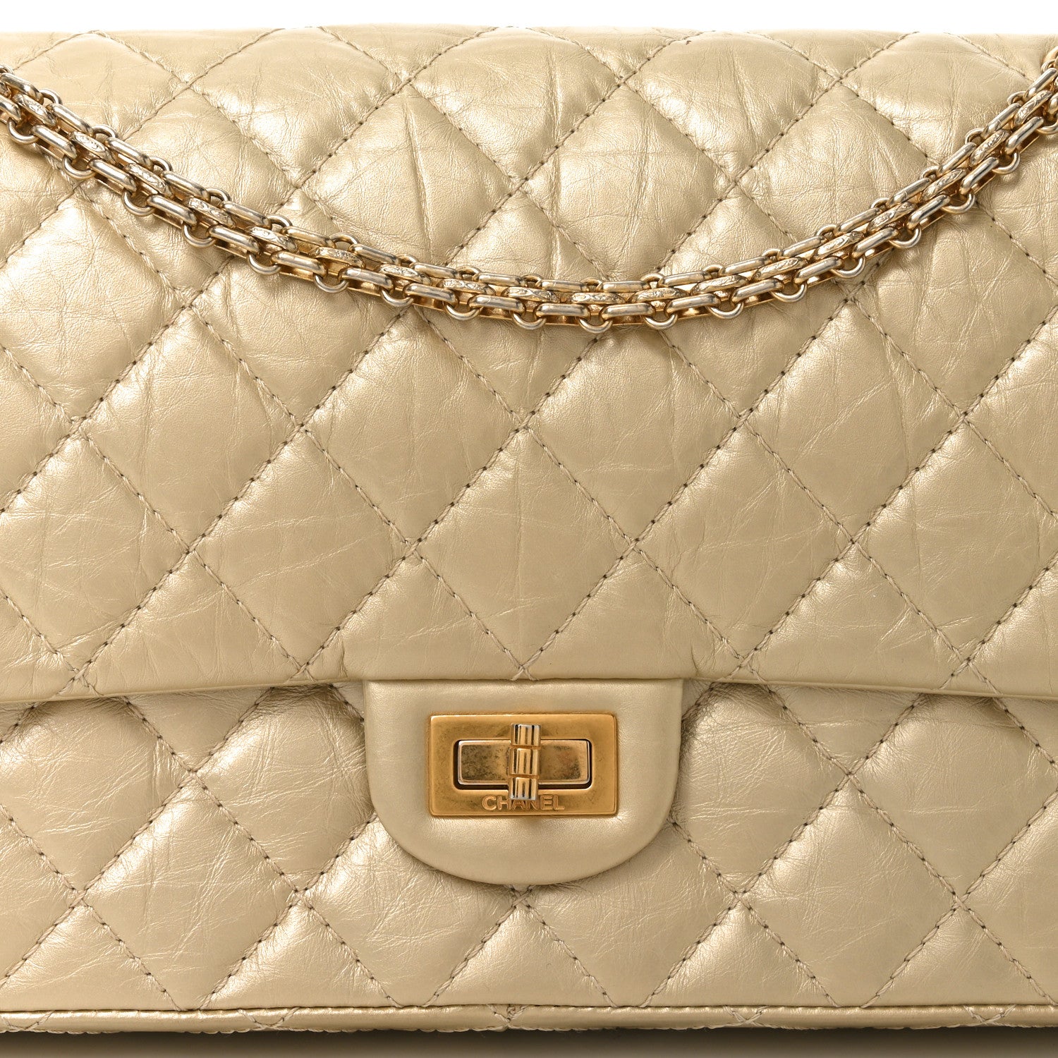 Chanel Metallic Aged Calfskin Quilted 2.55 Reissue 226 Flap Pale Gold 8 of 11