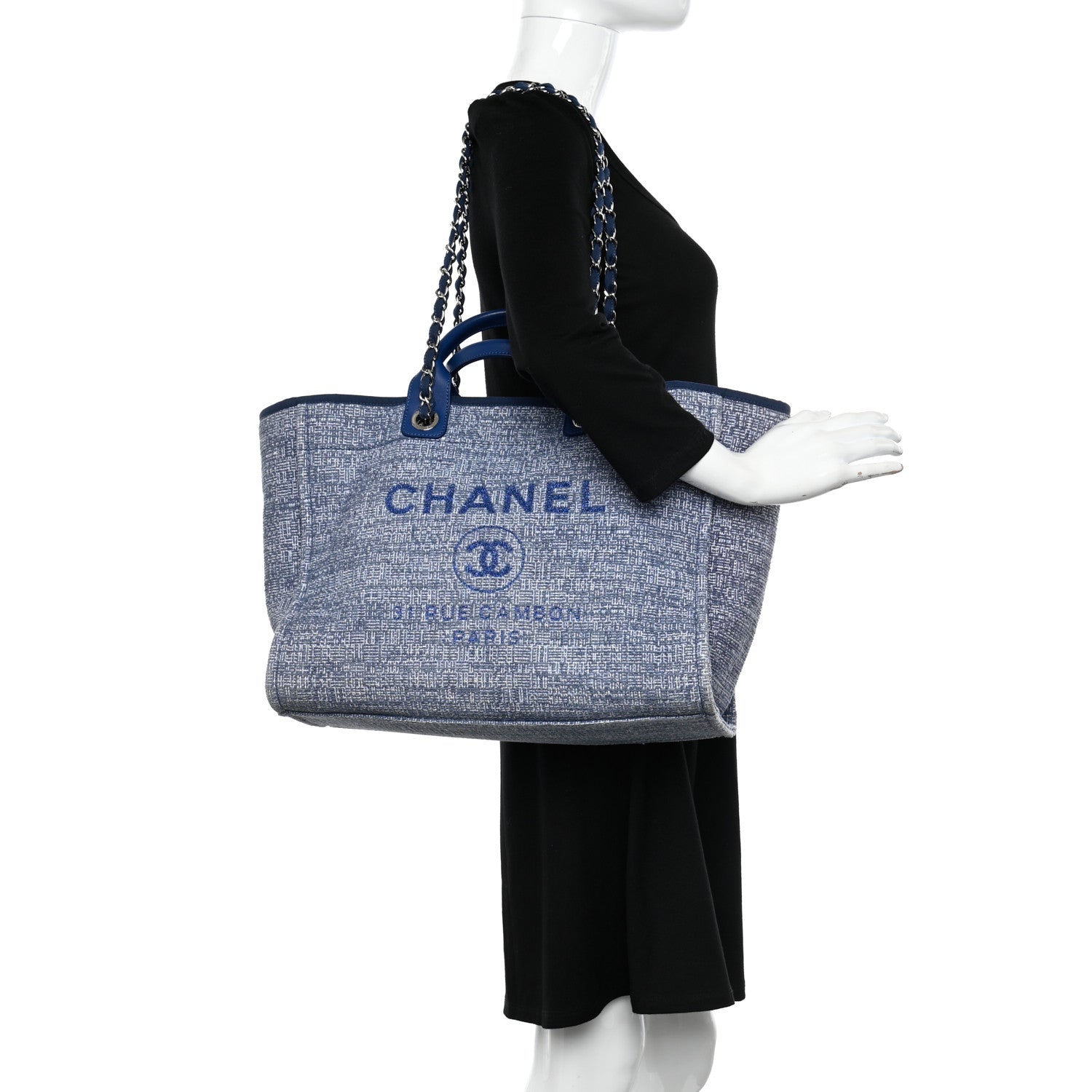 Chanel Woven Straw Raffia Medium Deauville Tote Blue 2 of 10