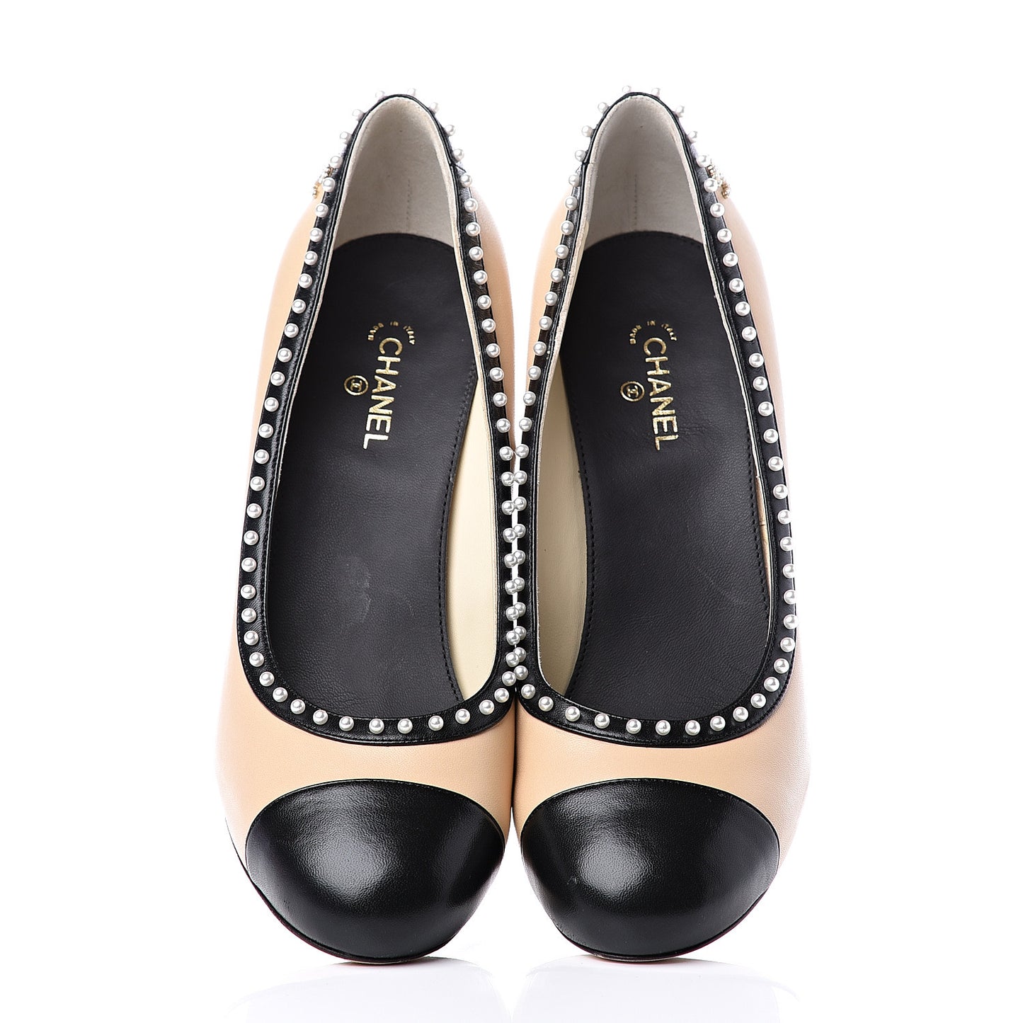 Lambskin Pearl Cap Toe Pumps 40 Beige Black