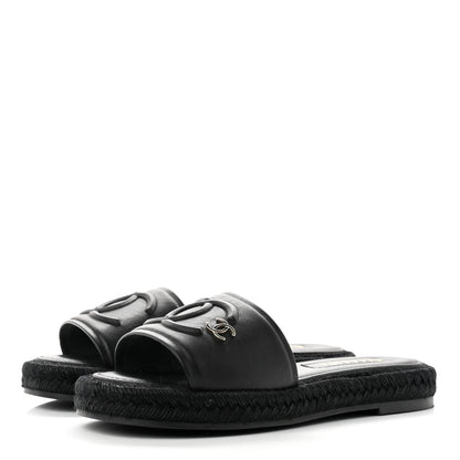 Chanel Lambskin Espadrille Mule Sandals 37 Black 3 of 8