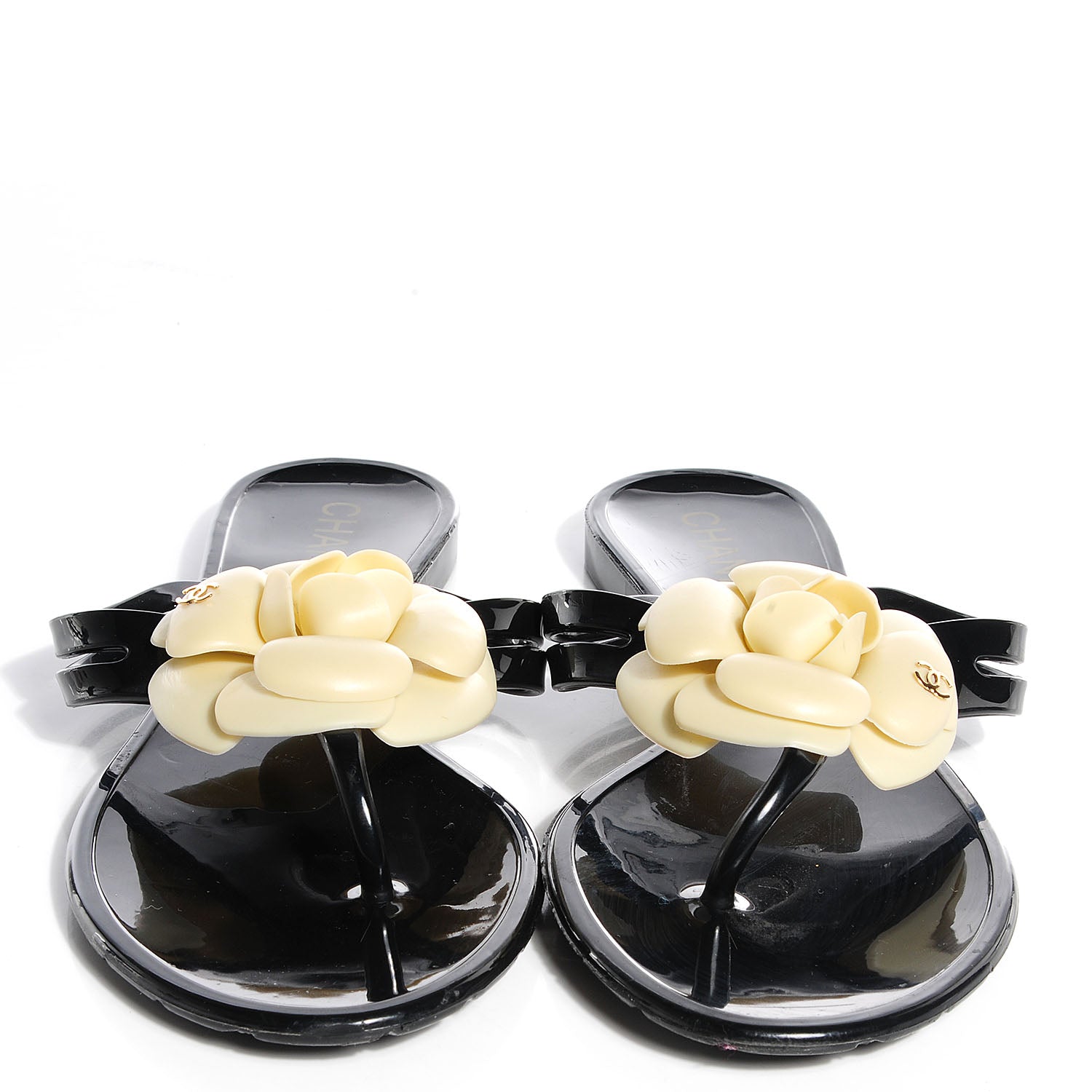 Chanel Jelly Camellia Thong Sandals 38 Black White 2 of 8
