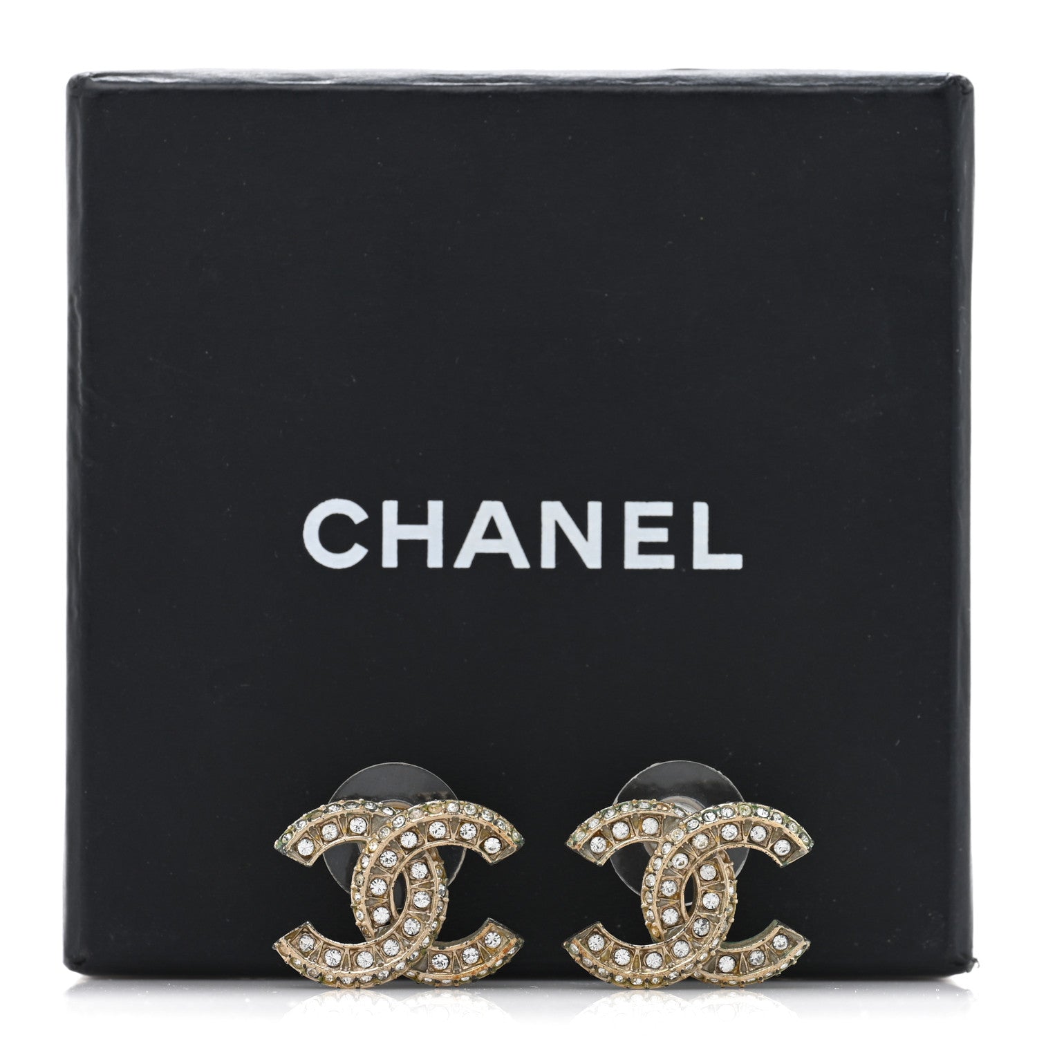 Chanel Crystal Timeless CC Earrings Light Gold 5 of 5