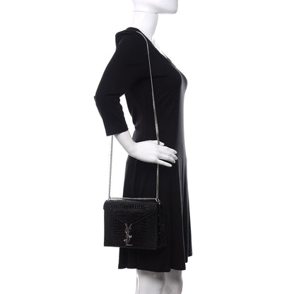 Saint Laurent Calfskin Crocodile Embossed Monogram Cassandra Clasp Bag Black Rouge Legion 3 of 11