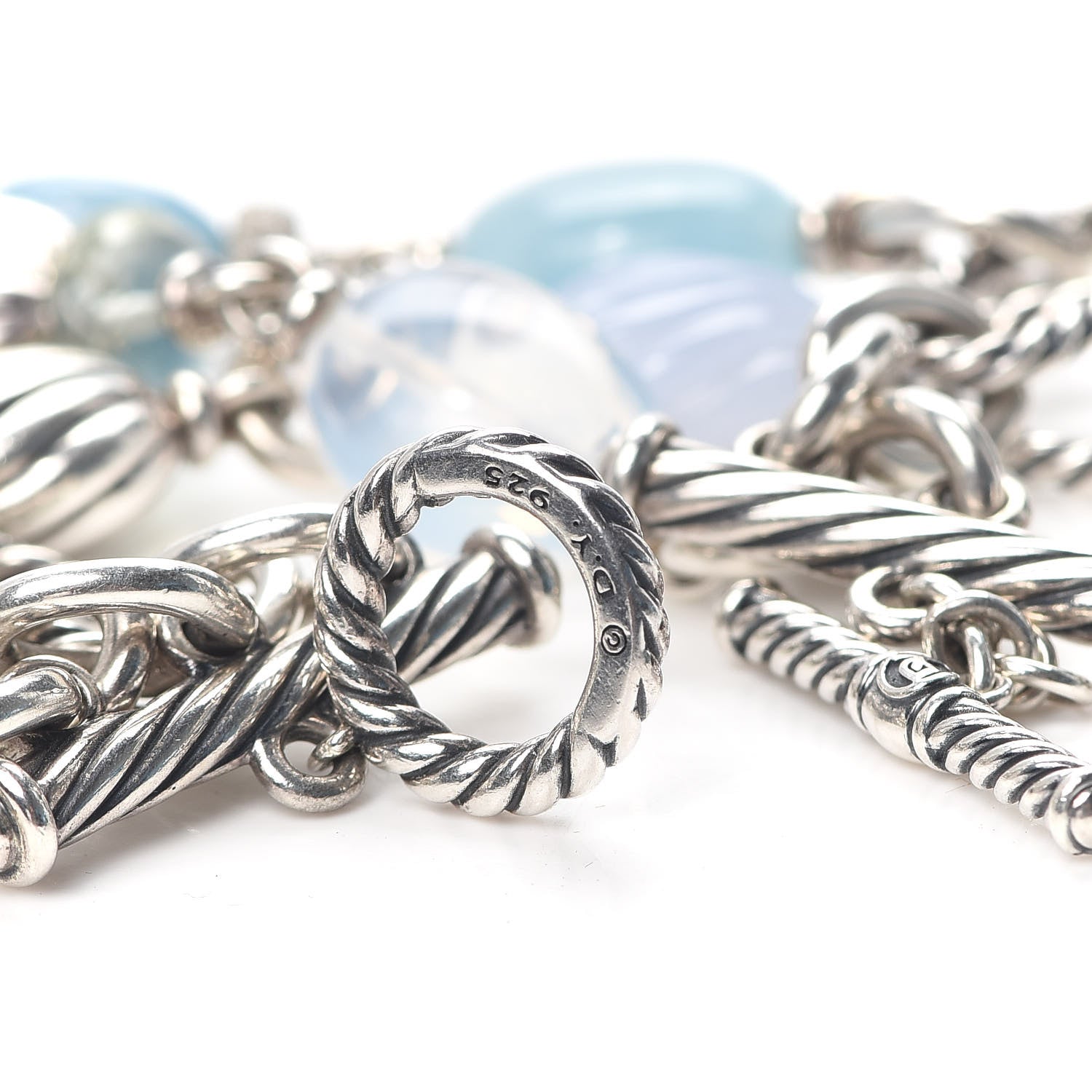 David Yurman Sterling Silver Chalcedony Prasiolite Aquamarine Moon Quartz Multi-Chain Bracelet 4 of 4