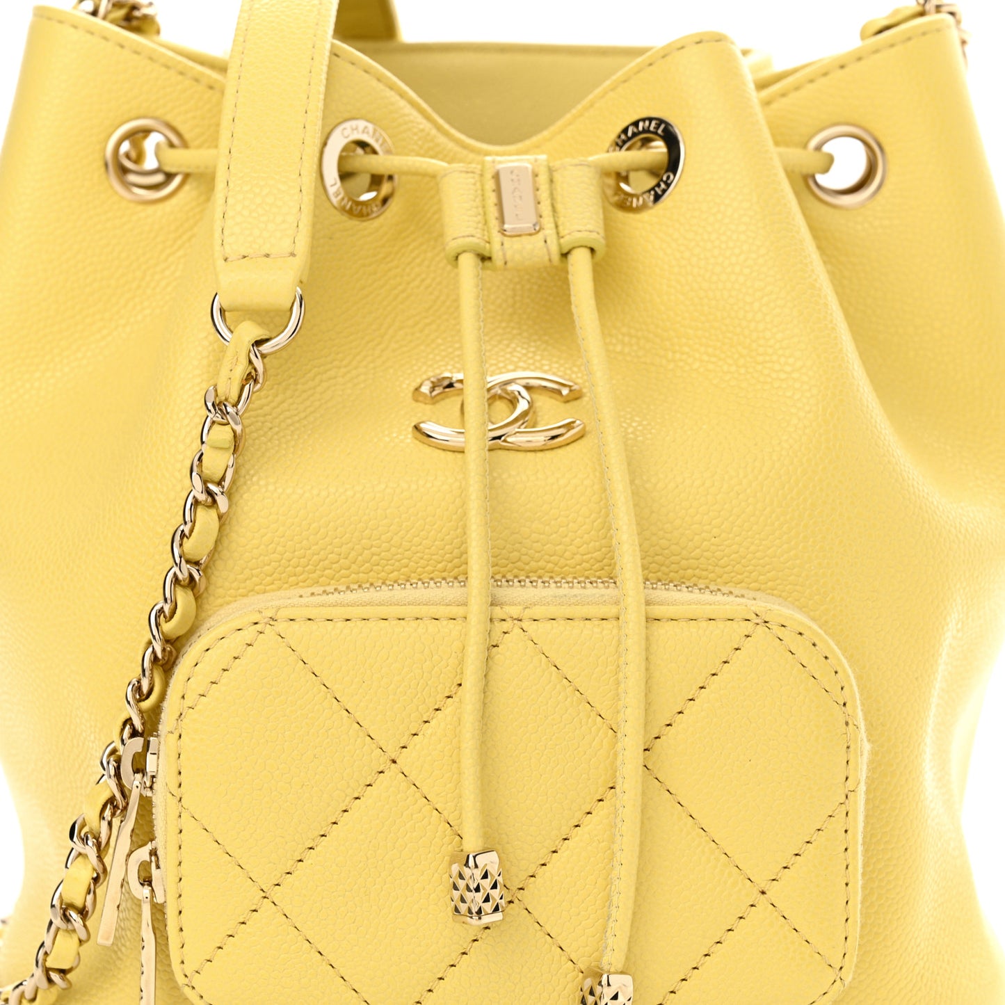 Caviar Quilted CC Pocket Bucket Bag Yellow