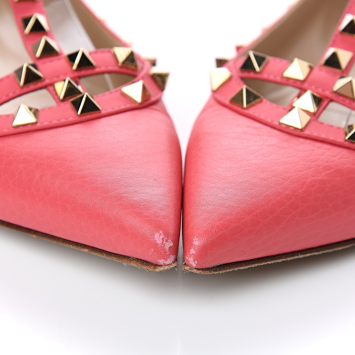 Valentino Garavani Pebbled Calfskin Rockstud Cage Ballerina Flats 39 Deep Rose 9 of 11