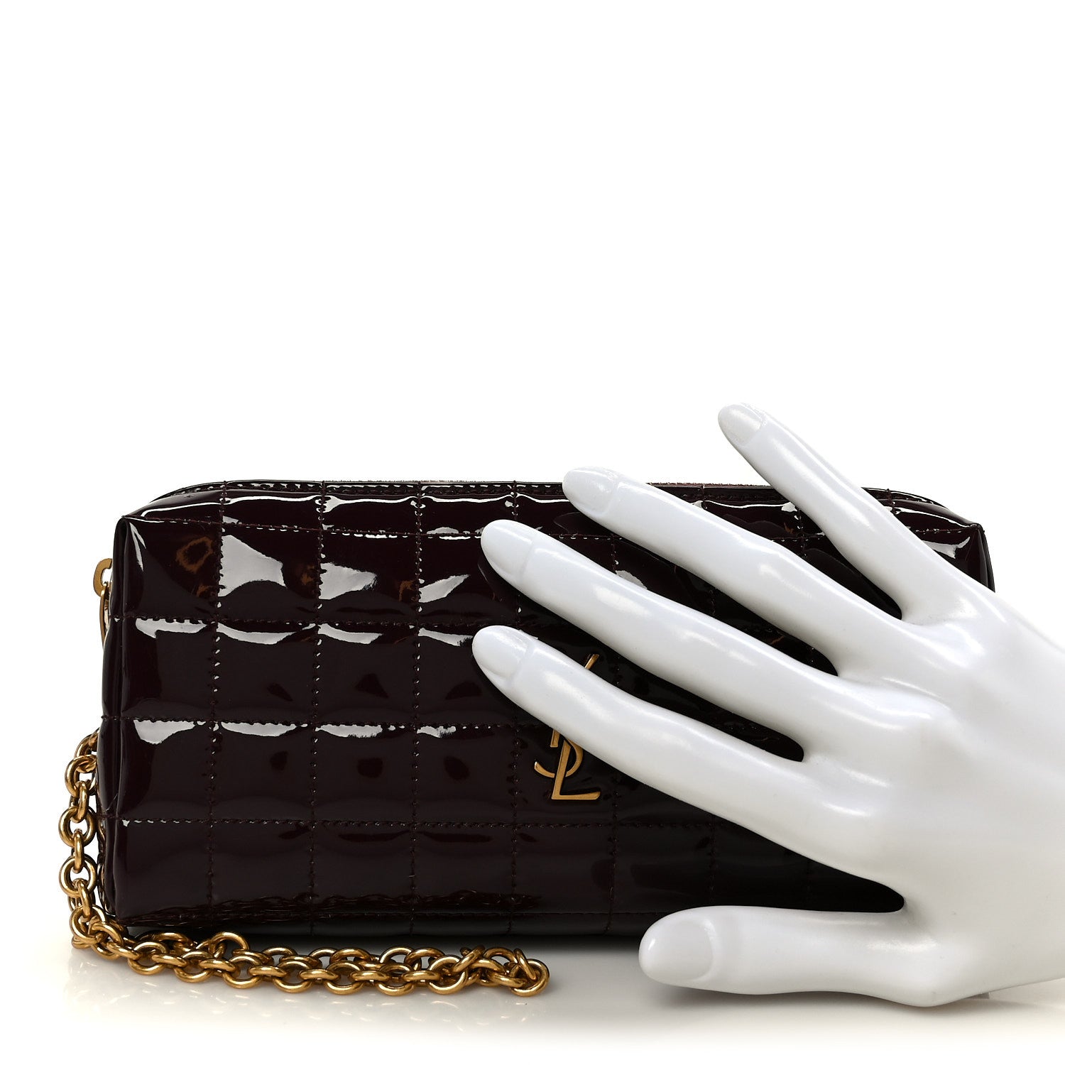 Saint Laurent Patent Calfskin Carre Quilted Cassandre Pouch On Chain Purple 2 of 8