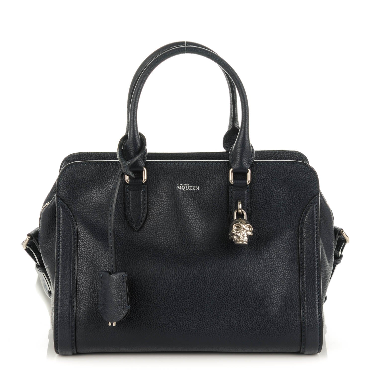 Alexander McQueen Pebbled Calfskin Small Skull Padlock Zip Around Tote Navy 1 of 7