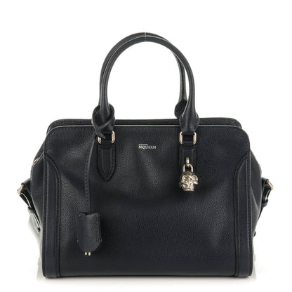 Alexander McQueen Pebbled Calfskin Small Skull Padlock Zip Around Tote Navy 1 of 7