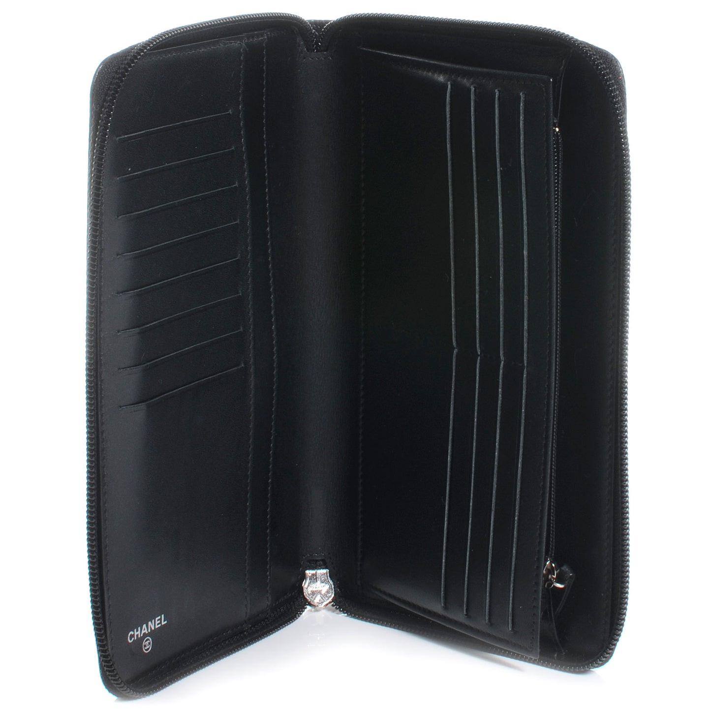 Caviar Large Zip CC Around Wallet Black