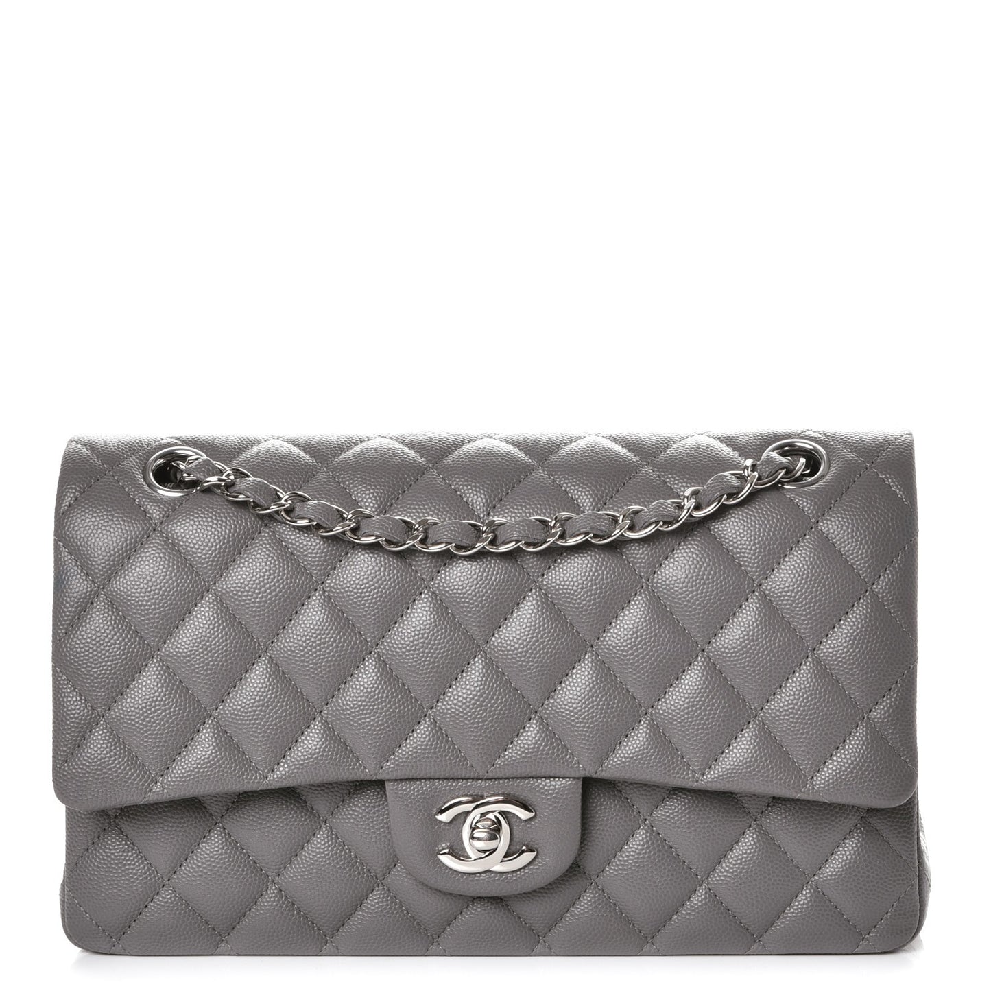 Caviar Quilted Medium Double Flap Grey