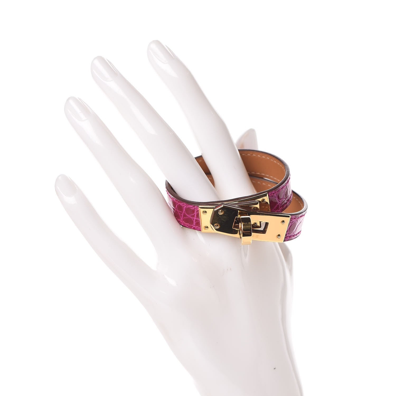 Hermes Shiny Alligator Kelly Double Tour Bracelet T1 Rose Scheherazade 2 of 7