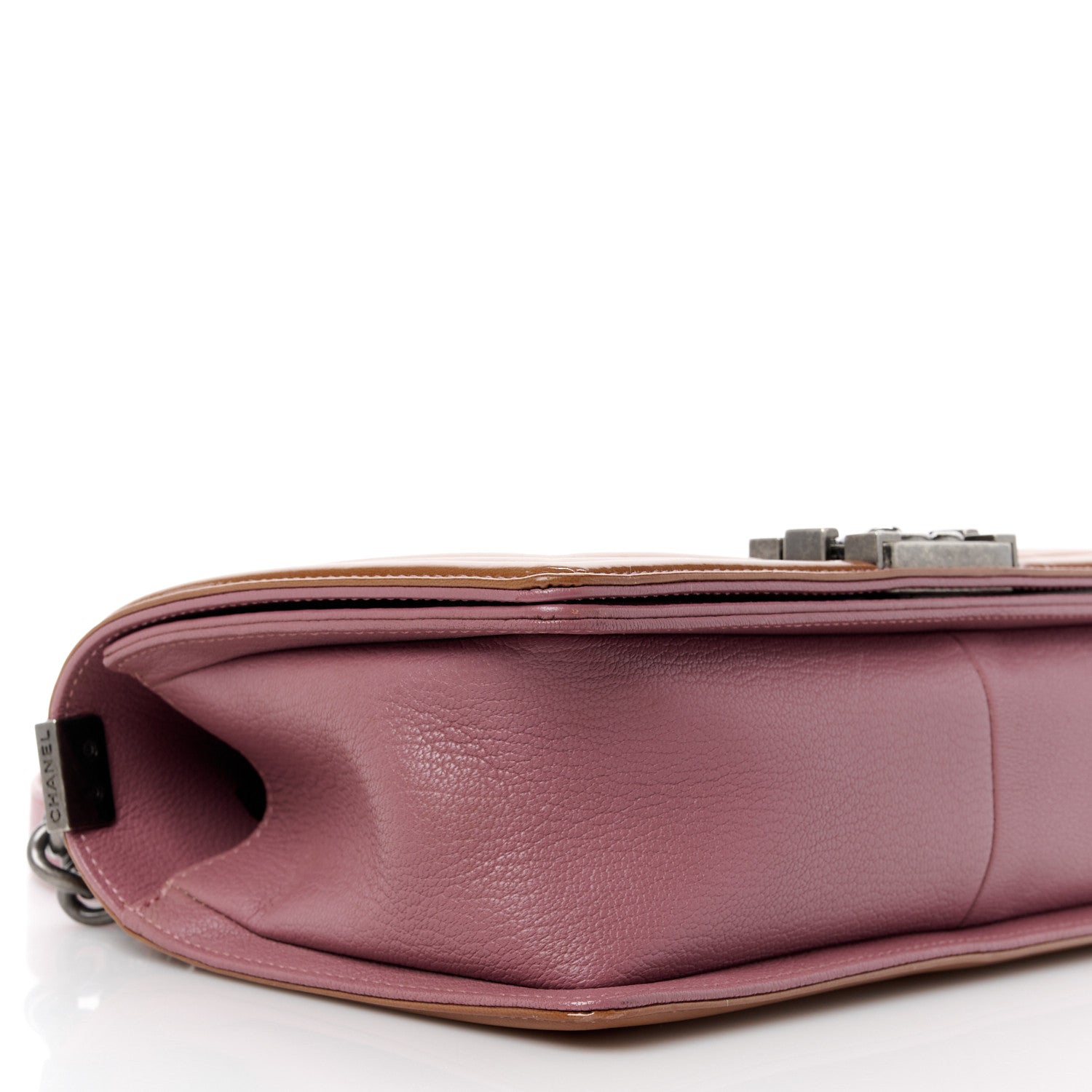 Chanel Goatskin Quilted Patent Medium Duo Boy Flap Pink Tan 9 of 10