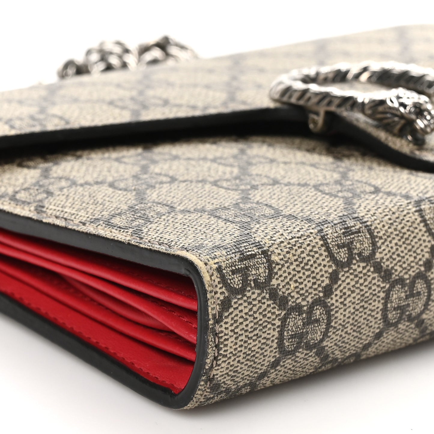 GG Supreme Monogram Mini Dionysus Chain Wallet Beige Vulcanic Red