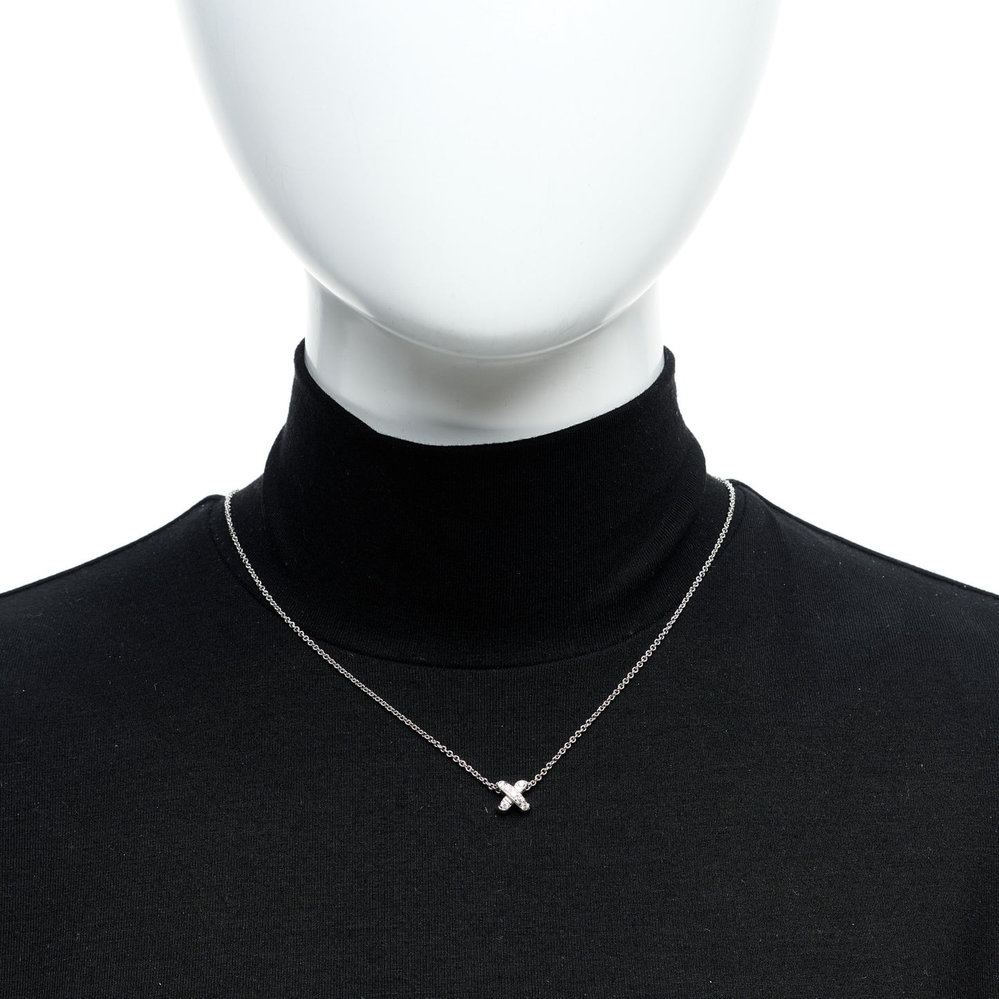 18K White Gold Diamond Cross Stitch Pendant Necklace