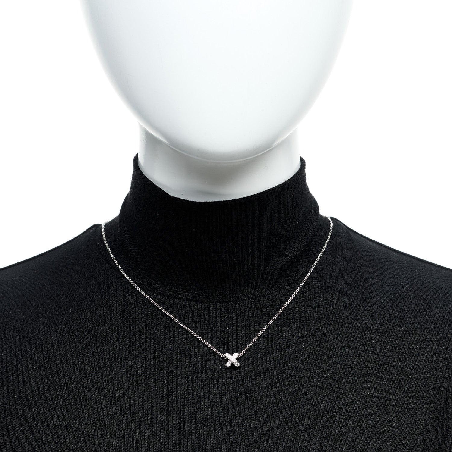 Tiffany 18K White Gold Diamond Cross Stitch Pendant Necklace 2 of 5