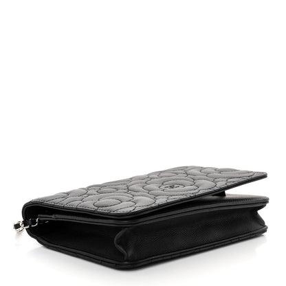 Chanel Caviar Camellia Quilted Wallet On Chain WOC Black 4 of 10