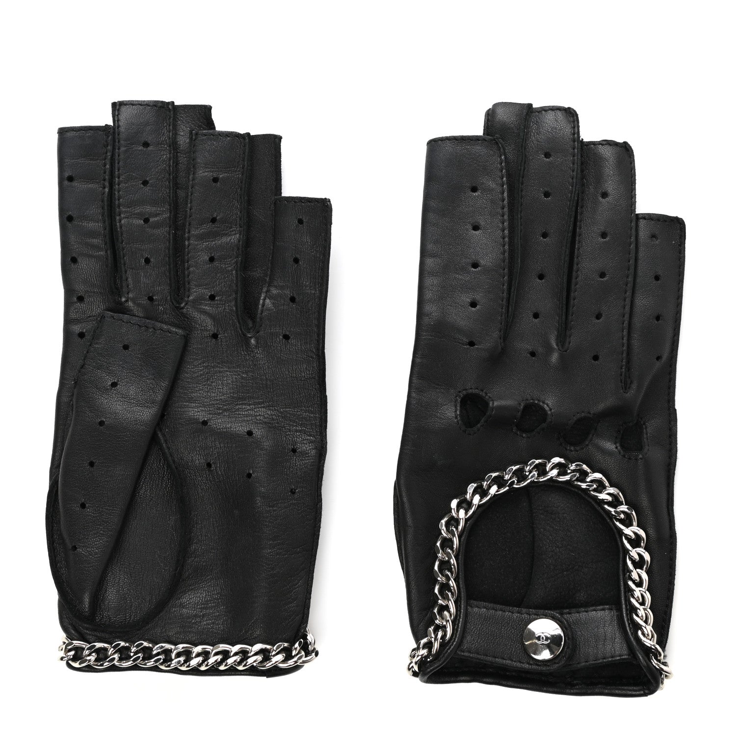Chanel Lambskin Chain Fingerless Gloves 7 Black 1 of 6