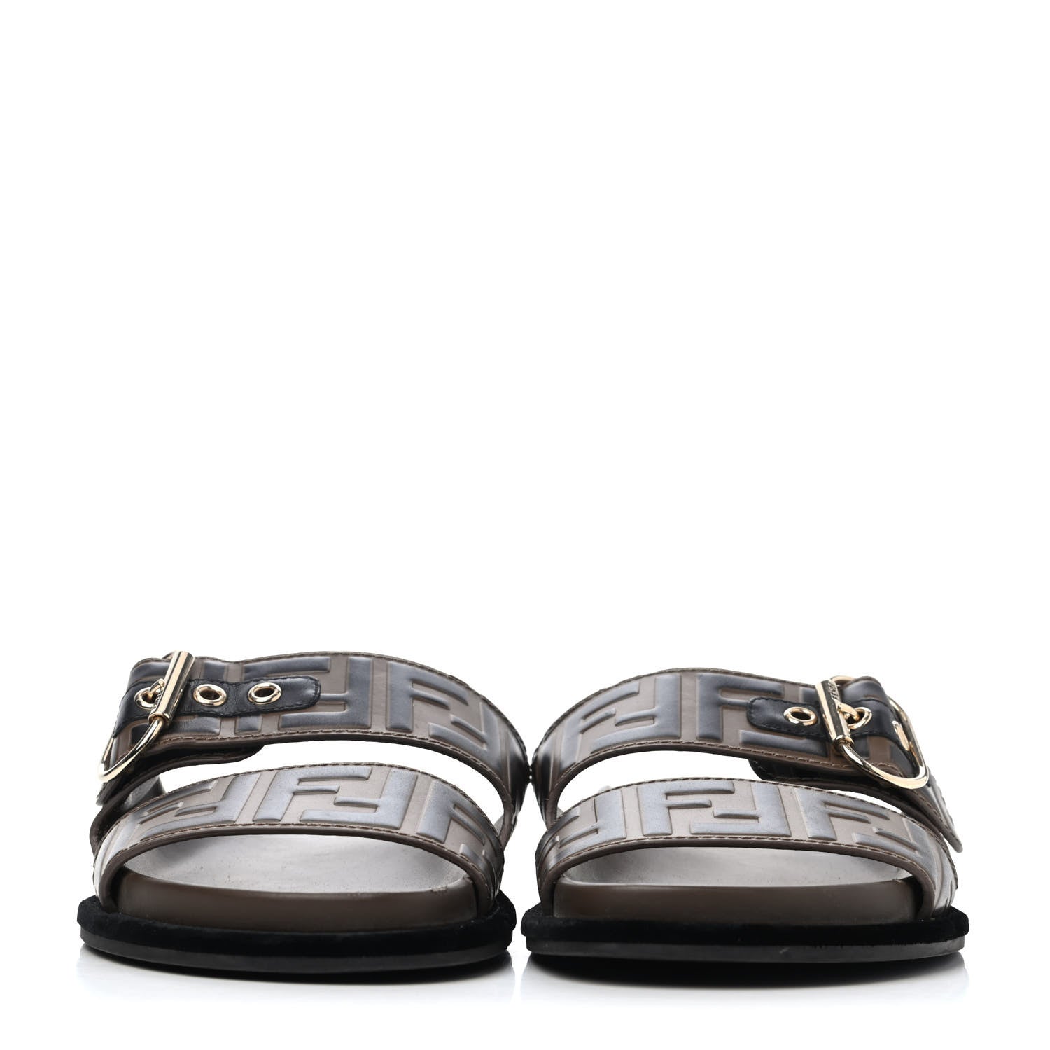Fendi Calfskin FF Embossed Slide Sandals 36.5 Maya Black 2 of 4