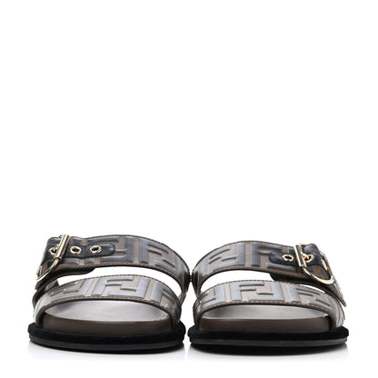 Fendi Calfskin FF Embossed Slide Sandals 36.5 Maya Black 2 of 4