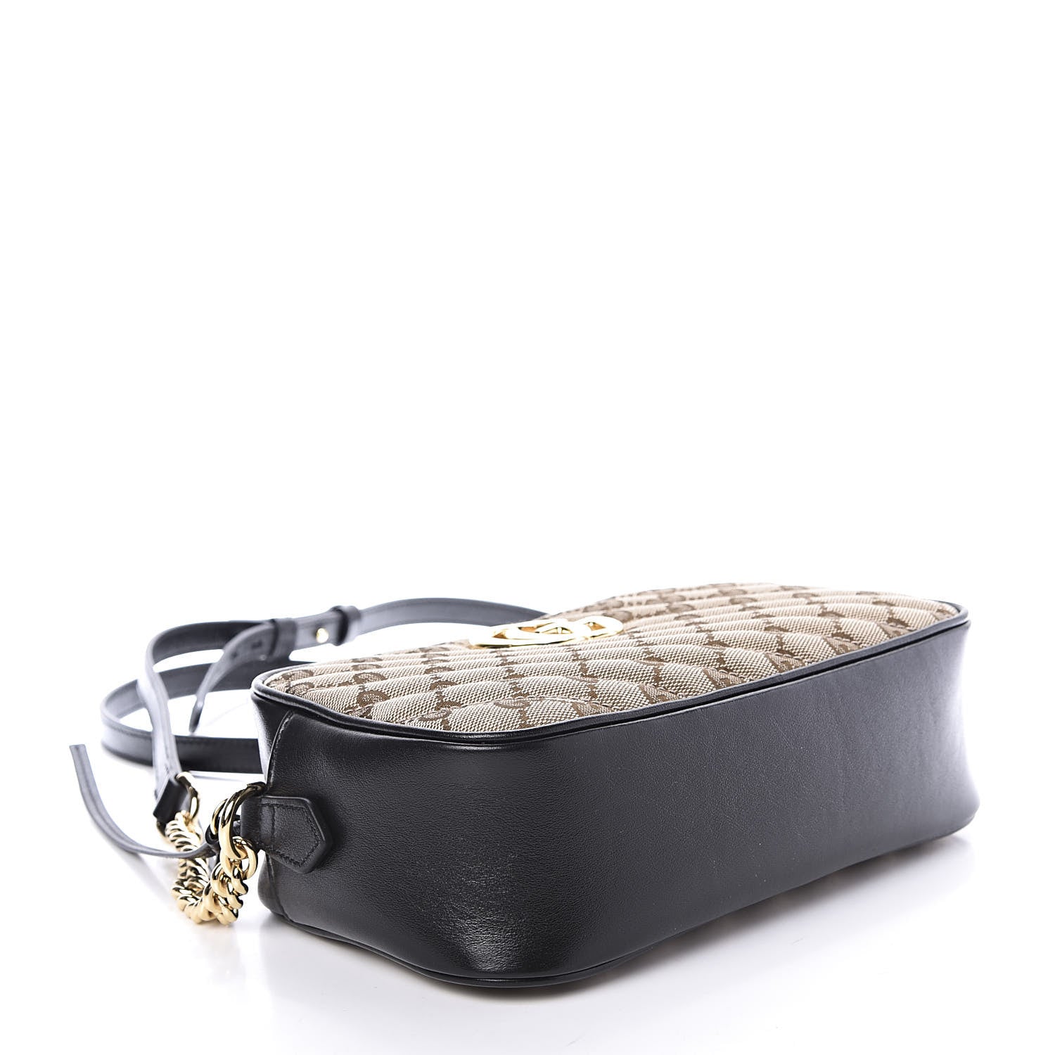 Gucci Monogram Matelasse Diagonal Small GG Marmont Chain Shoulder Bag Beige Black 4 of 10