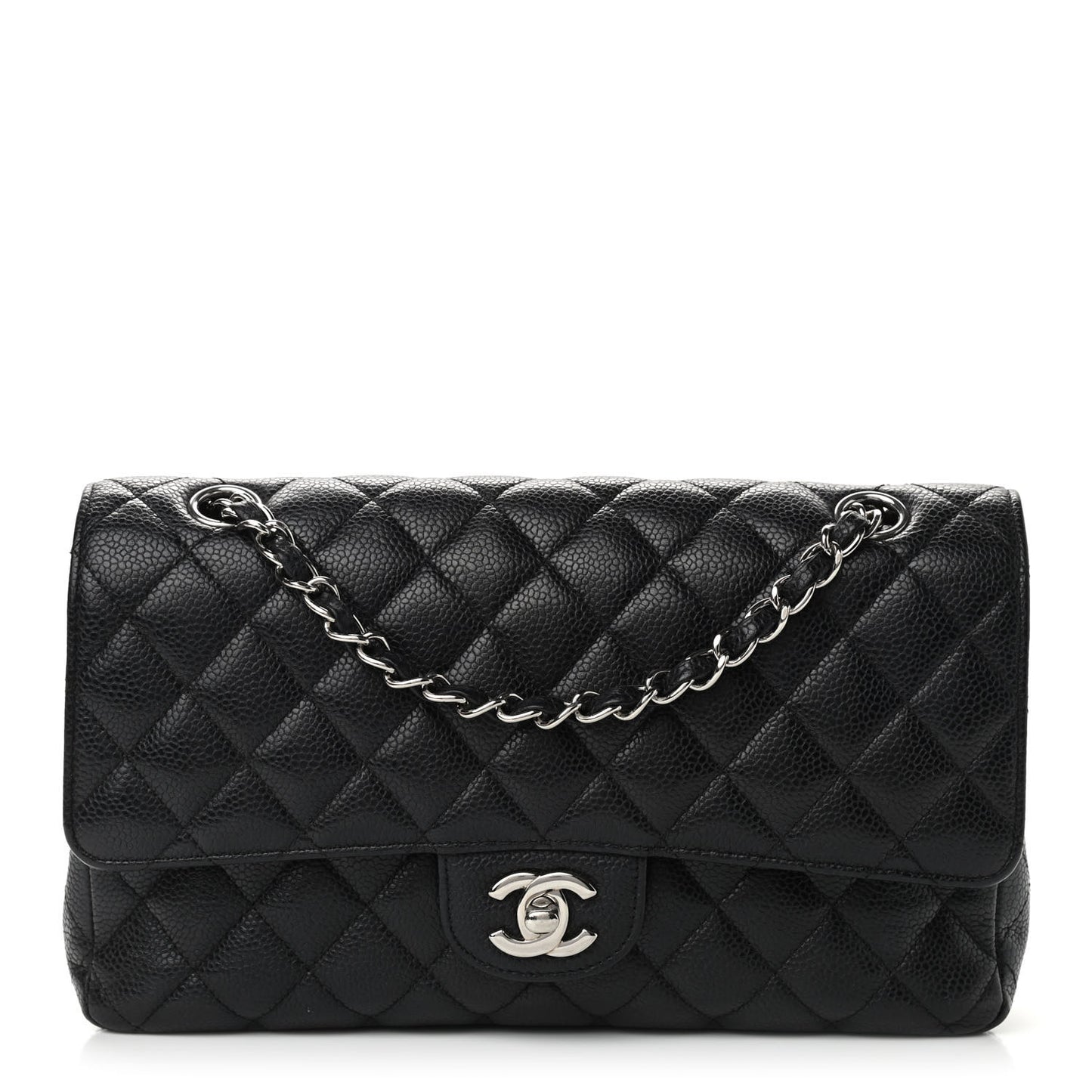 Caviar Quilted Medium Double Flap Black