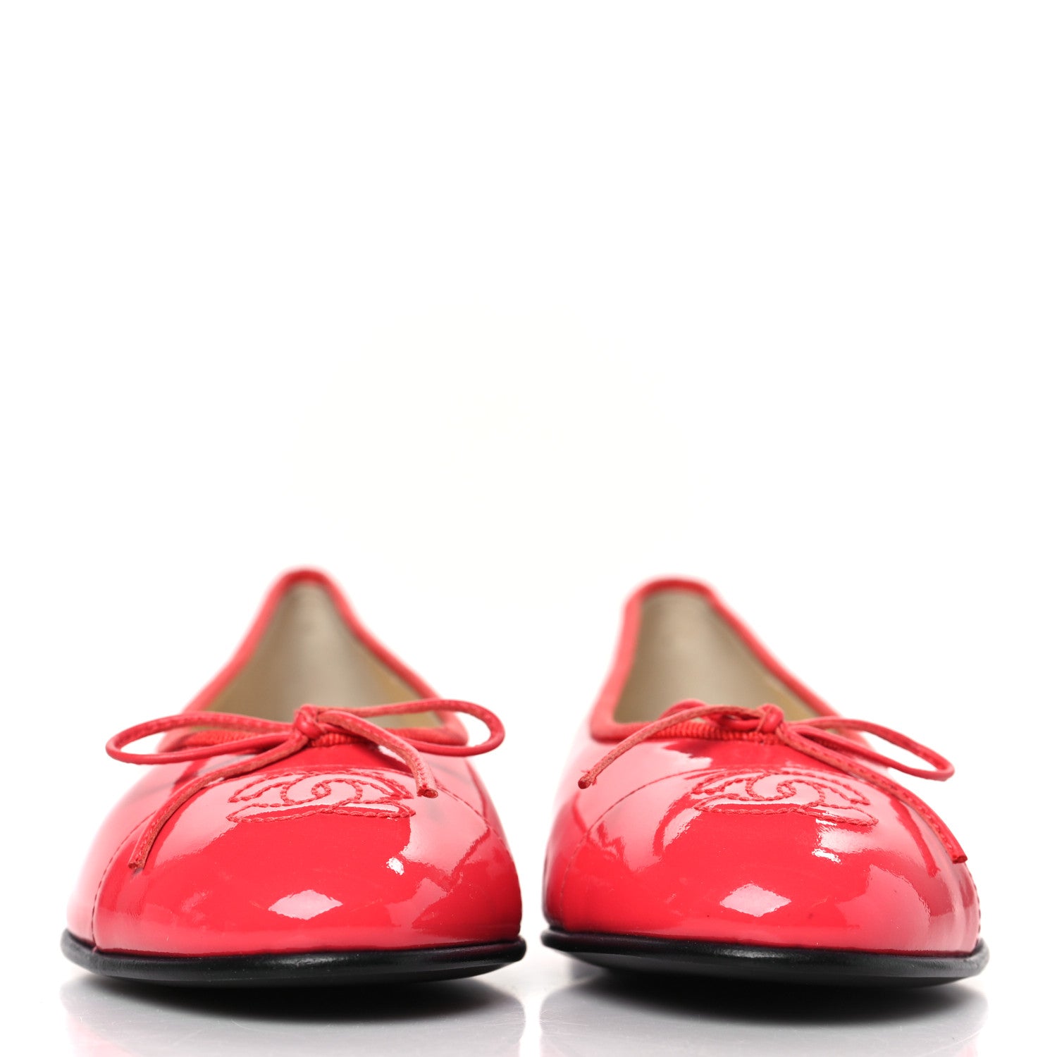 Chanel Patent Calfskin CC Cap Toe Ballerina Flats 35.5 Coral 2 of 9