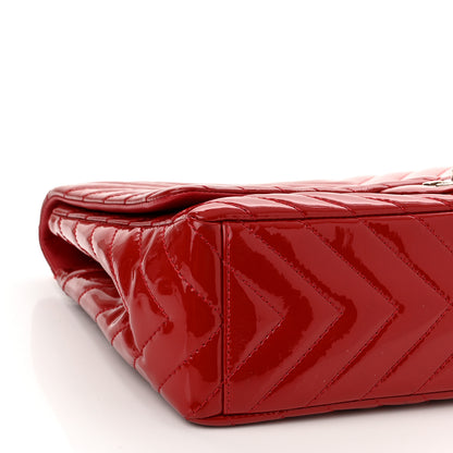 Chanel Patent Chevron Quilted Maxi Single Flap Red 9 of 12
