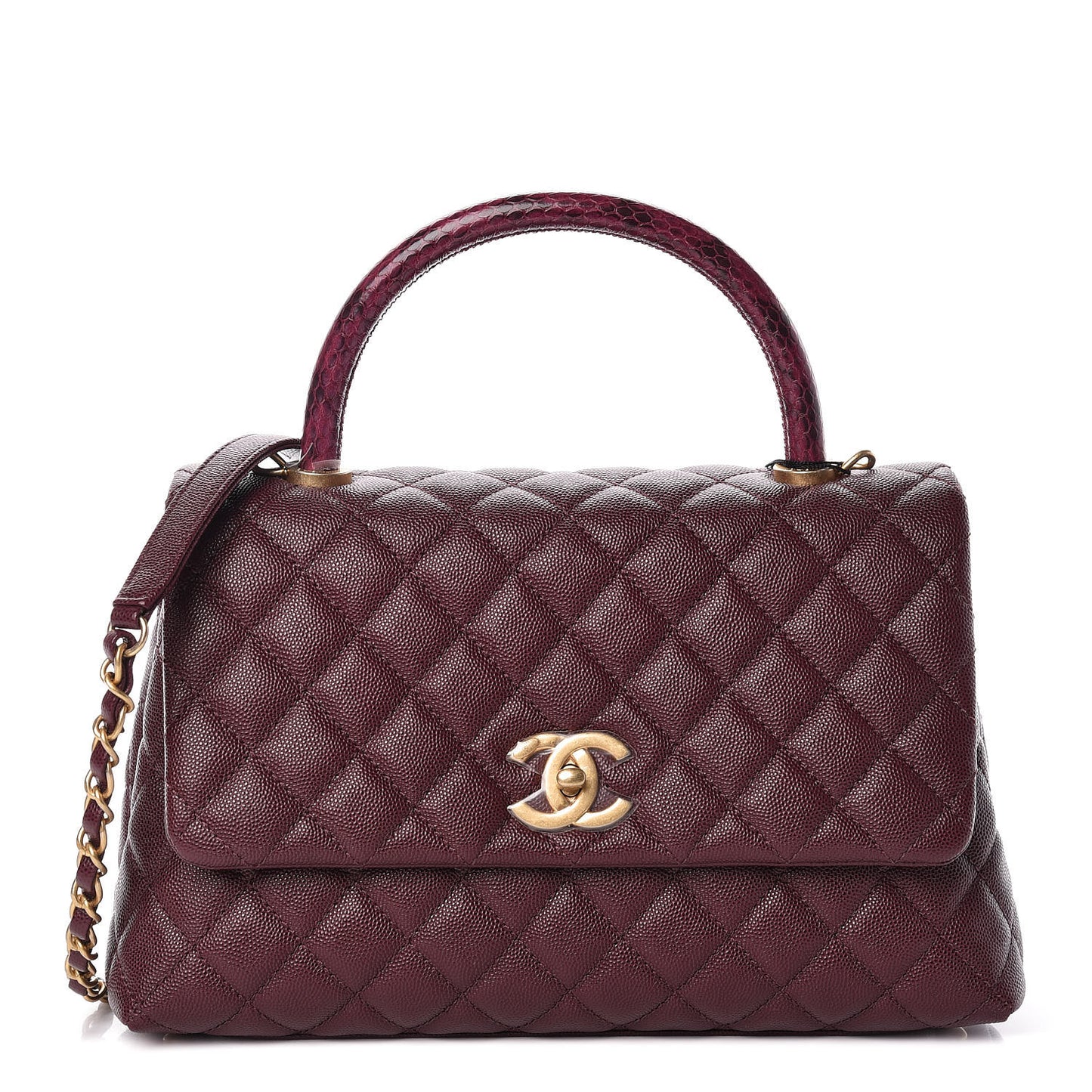 Caviar Elaphe Quilted Small Coco Handle Flap Burgundy